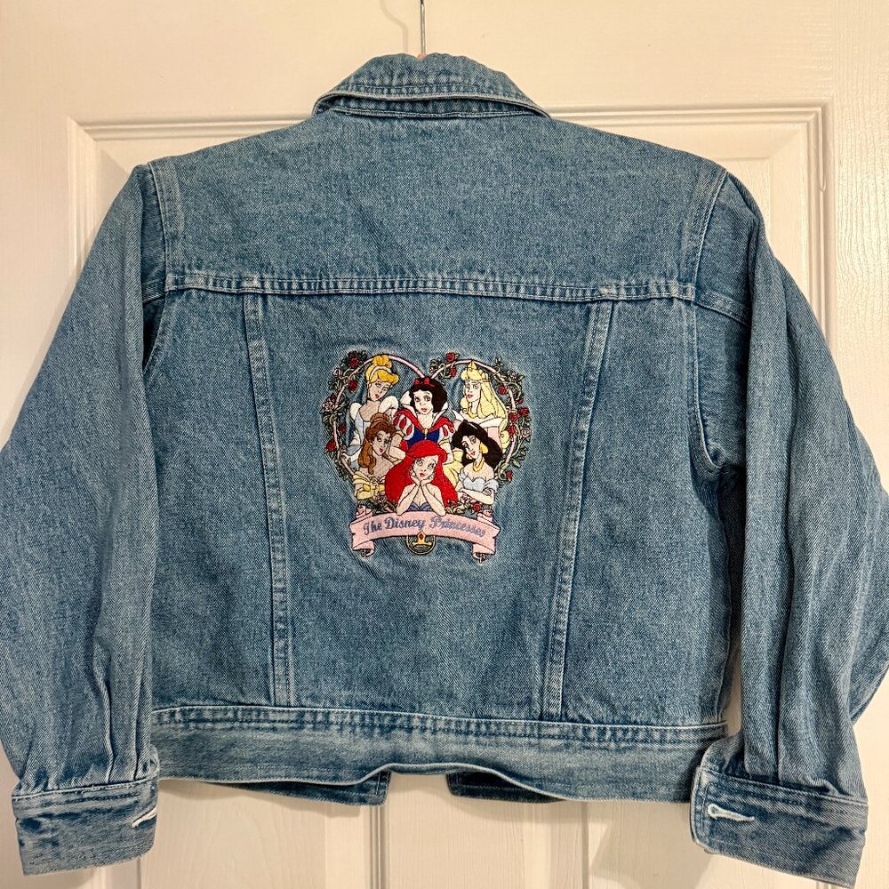 Vintage Disney Store Embroidered Princess Denim Jacket Youth Large